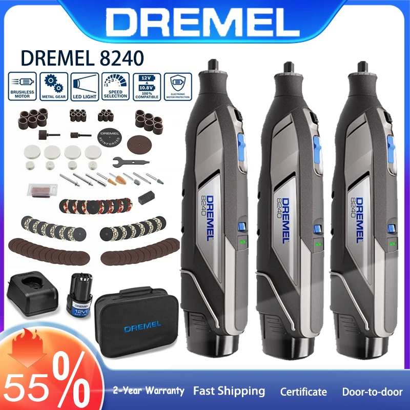 

8 IN 1 Rotary Tool DREMEL 8240 Engraver Pen Variable Speed Motor Cordless Mini Electric Drill Grinder Polisher Cutting Machine