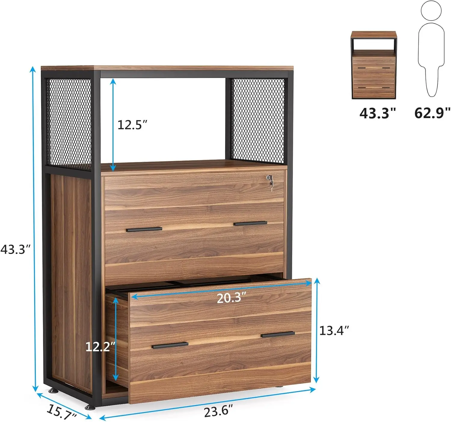 TRIBESIGNS WAY TO ORIGIN 2 Drawer File Cabinet with Lock, Large Lateral Filing Cabinet for Letter/Legal / A4 Size, Wood Printer