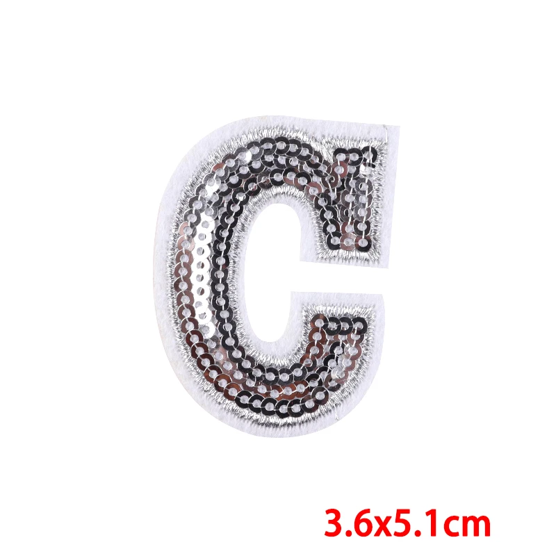 26 Silver Edge Sequin English Letter Combination Embroidery Patch Letter Embroidered Patches On Backpack Shoes Hat Sew Patch DIY