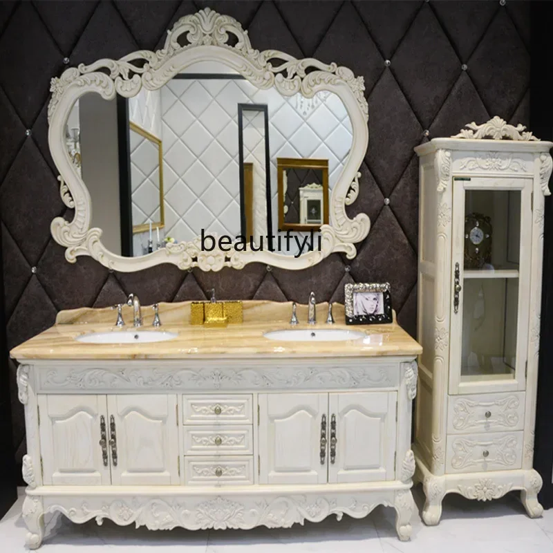 

Imported red oak European-style wash basin cabinet combination wash basin double basin bathroom cabinet high-end9344