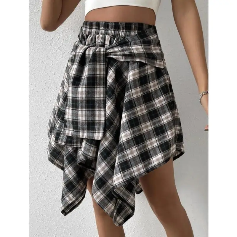 Asymetryczna spódnica z nadrukiem, z paskiem, do noszenia na skos, nowość J 7062, męskie spodnie orts w stylu vintage, eleganckie, długość do kolan.