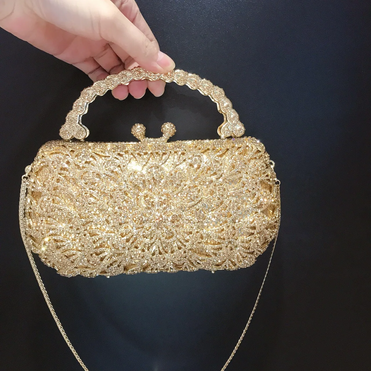 Wind Diamond Dinner Bag Single Hard Handle Diamond-encrusted Clutch Banquet Dress Women's Bag Rhinestone Purse Sac À Mains Femme