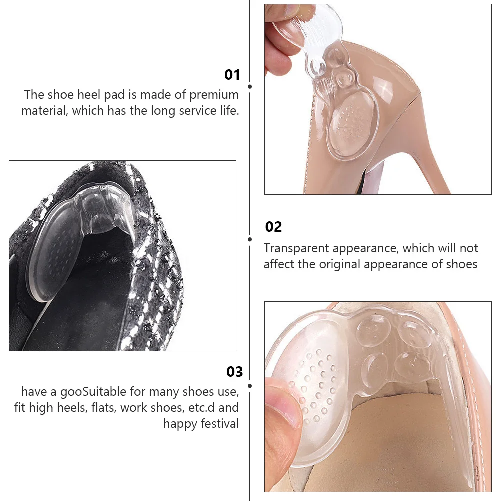 

6Pairs Transparent Wear Resistant Shoe Heel Pads Cushion Anti Slip Heel Patch Relieve Foot Pain for High Heels Flats Work Shoes