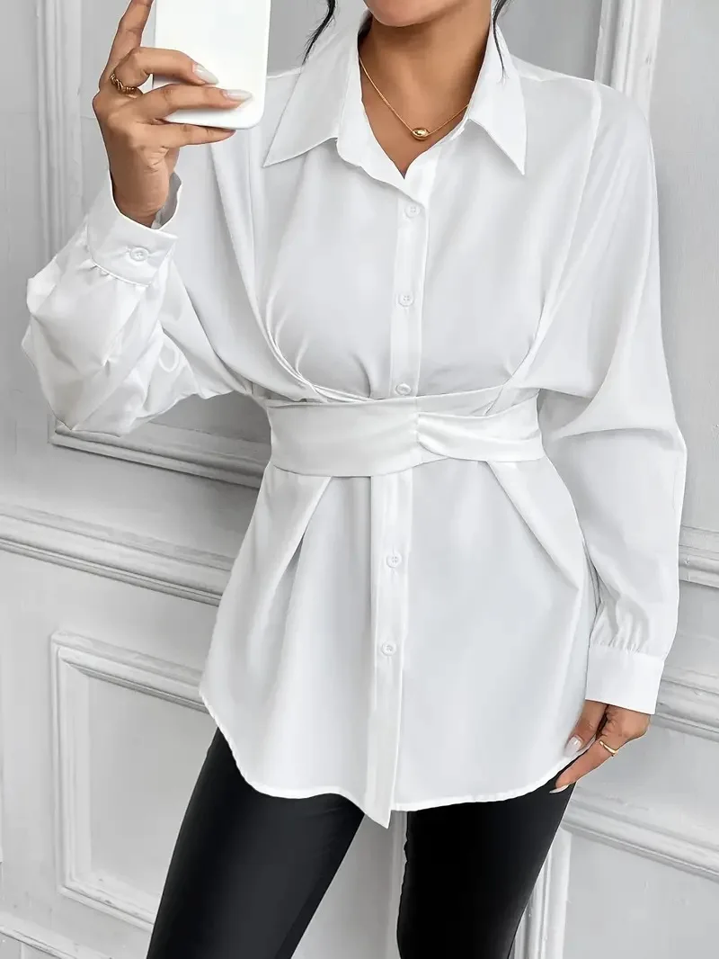 

Women Blouse Shirt Dress Casual Long Sleeve Lapel Blouse Tops Office Lady Elegant Shirts Female
