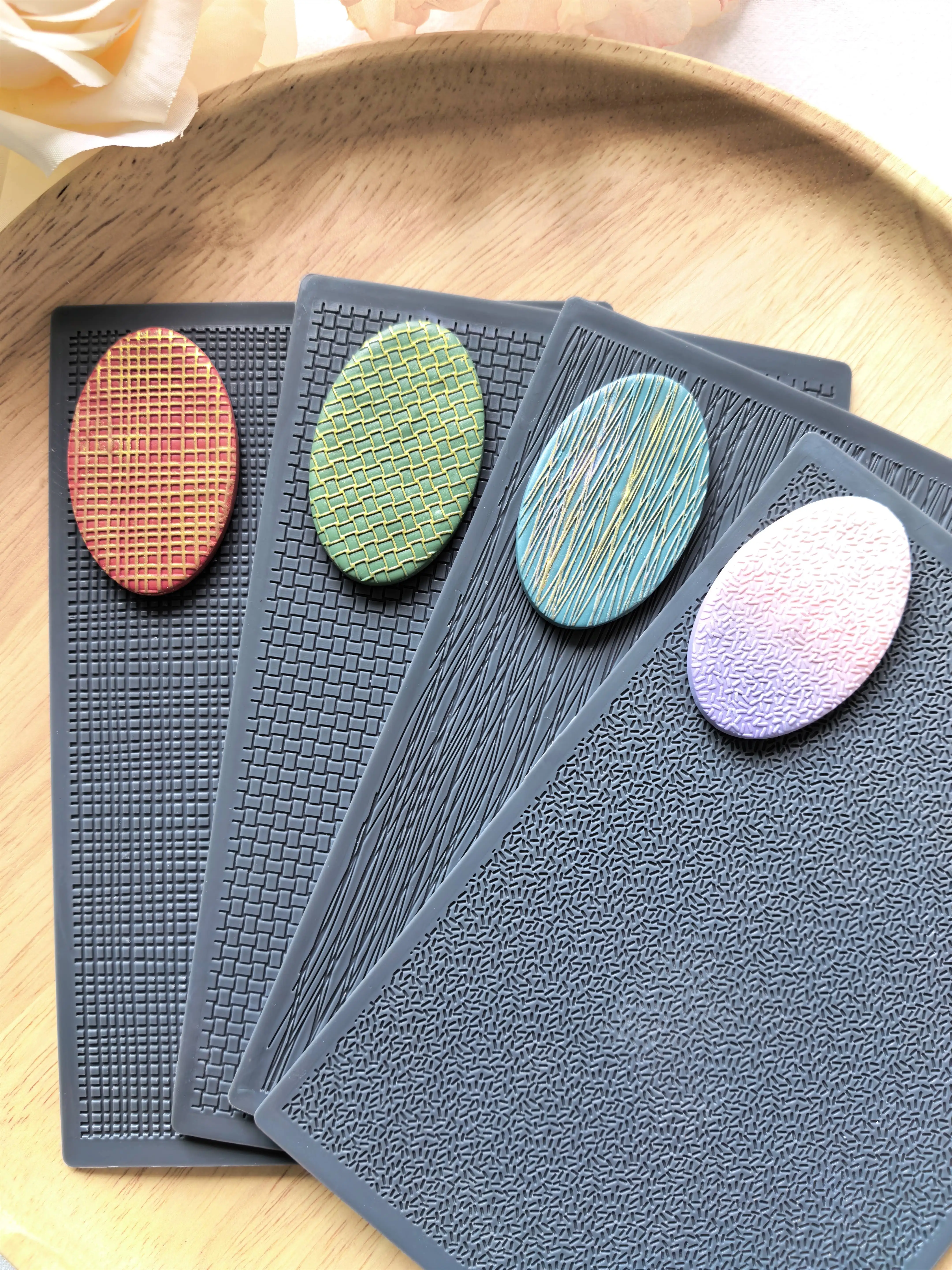 4Pcs New Soft Clay Texture Pad Dough Embossing Printing Tool DIY Creative Decoration Earrings,17.29x12.41cm Brooches, Pendants