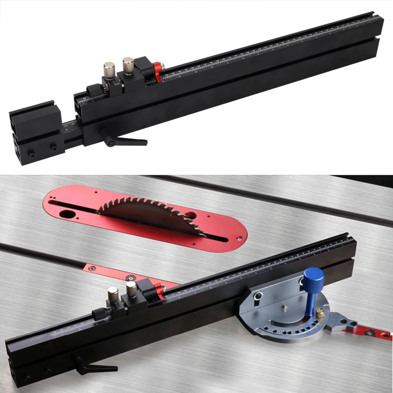Aluminum Alloy Miter Gauge Extension Fence System with Standard Slot Telescoping Fence and Flip Stop Fits Table Saws, Band Saws