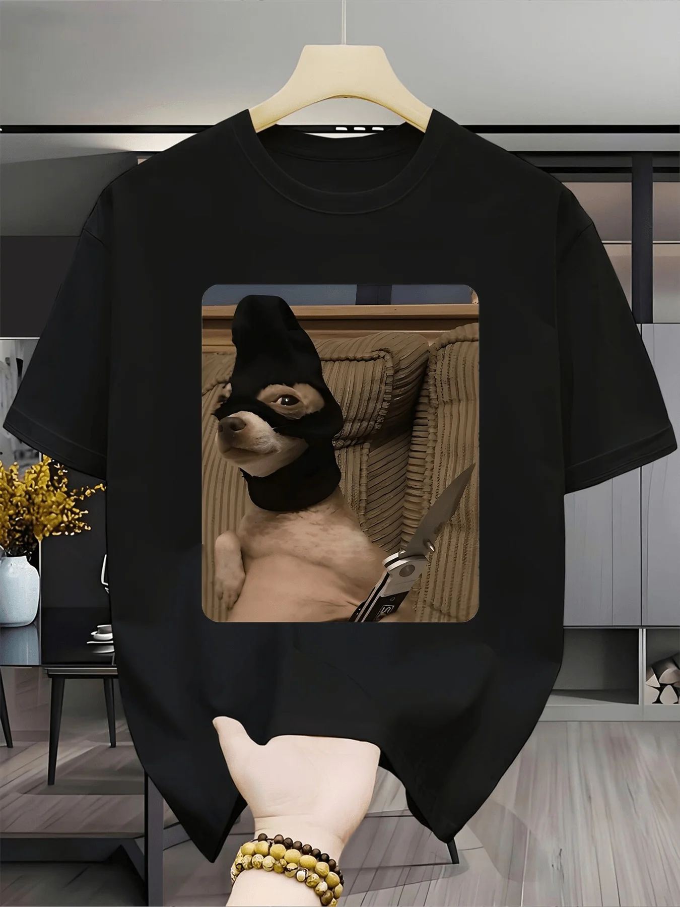Funny Robber Chihuahua  Printed Sand Carving Funny Fun Casual Top