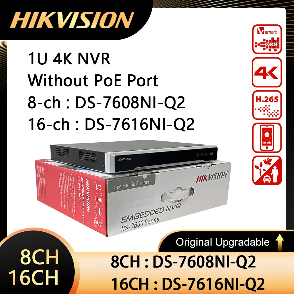 

Original Hikvision DS-7616NI-Q2 8/16CH without POE Ports 4K H.265 2 SATA NVR DS-7608NI-Q2 Network Video Recorder CCTV System
