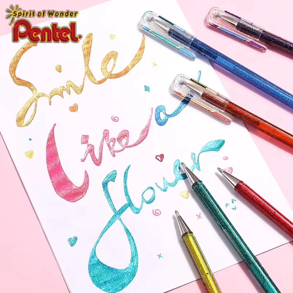 7 Colors/set Japna Pentel Glitter Pen HightlightBrush Pearlescent Gel Pen Two-color Hand Tent Painting 1.0mm Kawaii Stationary
