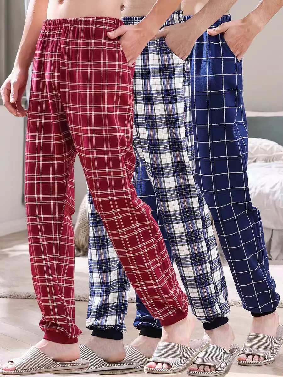New Men's Pajama Pants, Long Thin Casual Solid Color Breathable Loose Straight-Leg Home Pants for Spring and Autumn
