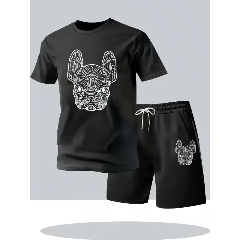

New summer fitness sportswear for men, short-sleeved T-shirt and shorts two-piece set, breathable and quick-drying casual wear.