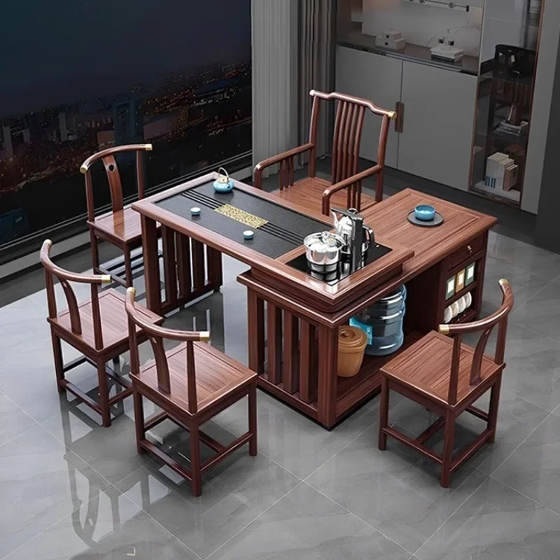 

Balcony rotating tea table mobile small tea coffee tea set automatic kettle integrated