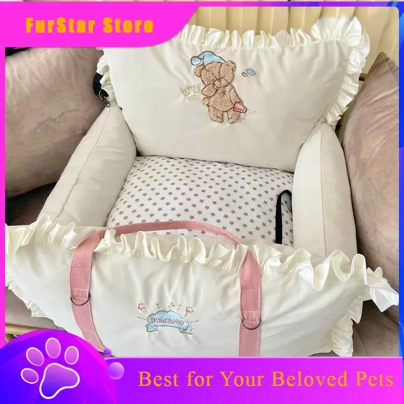 FurStarDog Car Kennel Original Bear Embroidery Pattern Car Go Out Multi-purpose Nest Maltese Yorkshire Bear Teddy Cat Dog Car Se