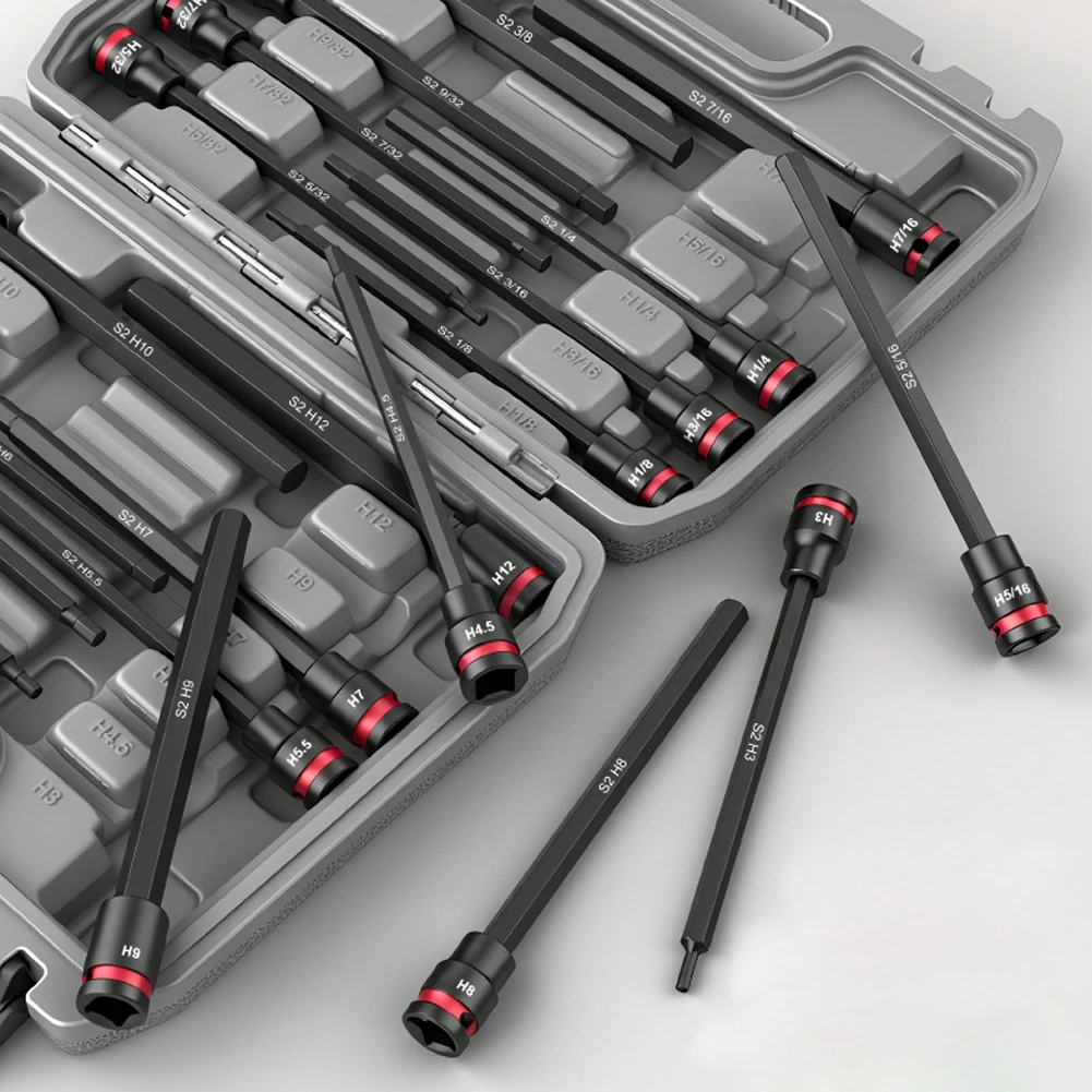 

38 Drive Extended Hex Bit Socket Screwdriver Set with Metric and Inch Sizes for Mechanical Maintenance and Ratchet Tool Use