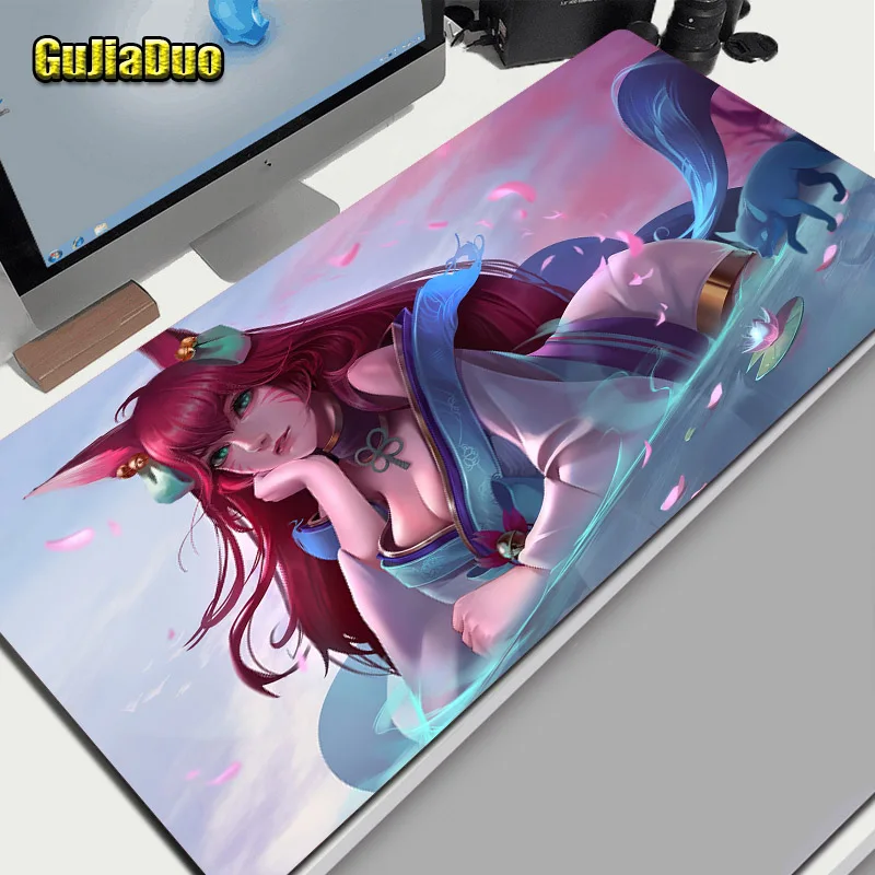 

League of Legends Ahri Anime Mouse Pad Laptop Play Mat Gamer Mange Mousepad Gaming Roomn Accessories Kawaii Table Pad Pc Cushion