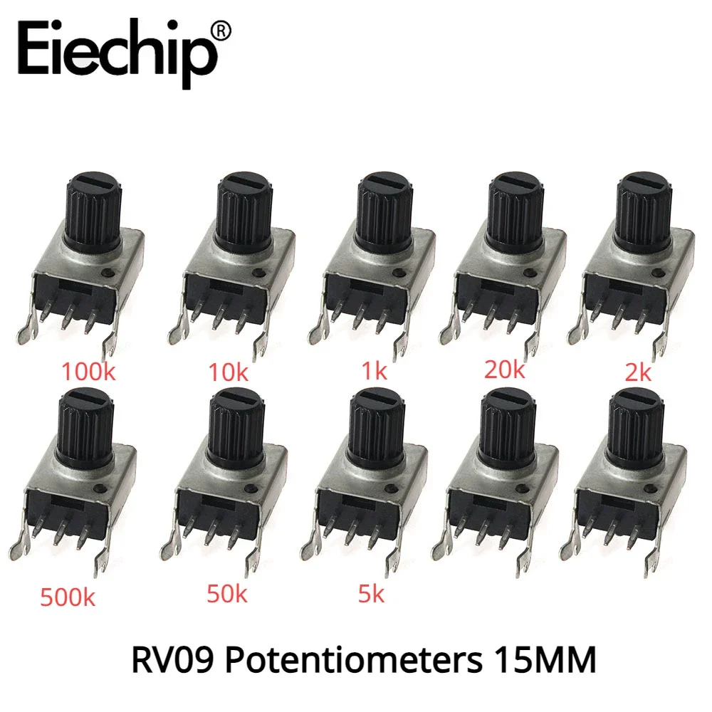 

Потенциометры RV09 15 мм, 20 шт., потенциометры 100K, 10K, 1K, 20K, 2K, 500K, 50K, 5K, потенциометр 0932, Настраиваемые резисторы, комплект электроники