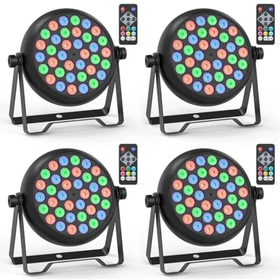 

36 LED Stage Lights Corded RGB Par Lights 4/7 CH DMX Par Can LED Stage Par with Sound Activated and DMX 512 Uplights for Weddin
