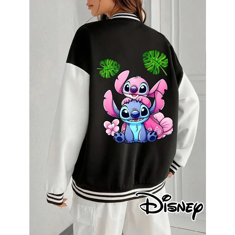Disney Stitch Angel Love Cartoon Women's Jacket Autumn/Winter New Casual Fashion Unisex Streetwear