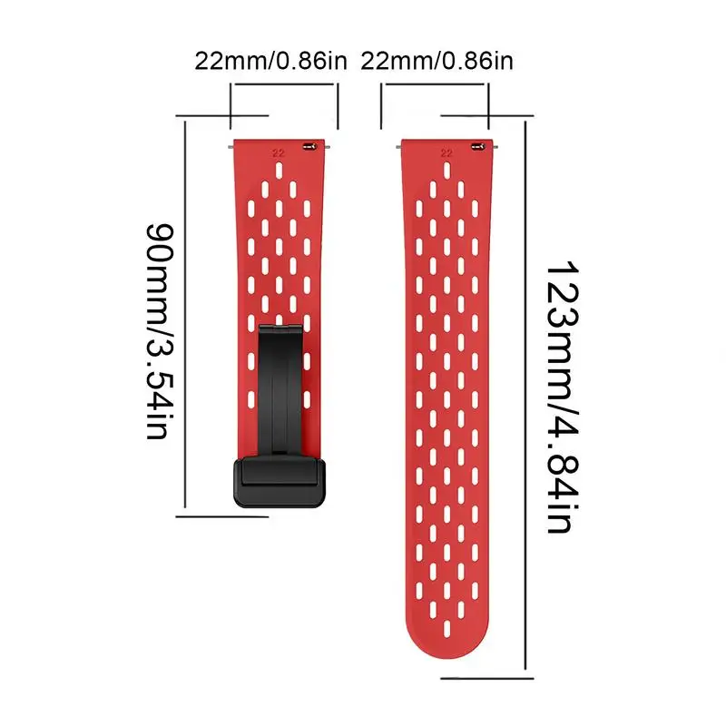 Soft Silicone Wristband Breathable 22mm Watch Band Smartwatch Straps Waterproof Magnetic Folding Buckle Watch Band Skin-Friendly
