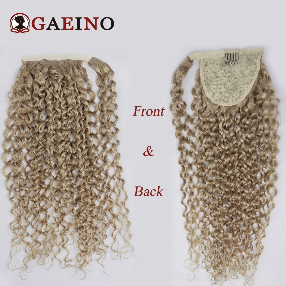 Envolva extensões de cabelo rabo de cavalo, clipe em rabos de cavalo, cabelo humano, encaracolado profundo, cor destaque, loiro, rabo de pônei, p27 613