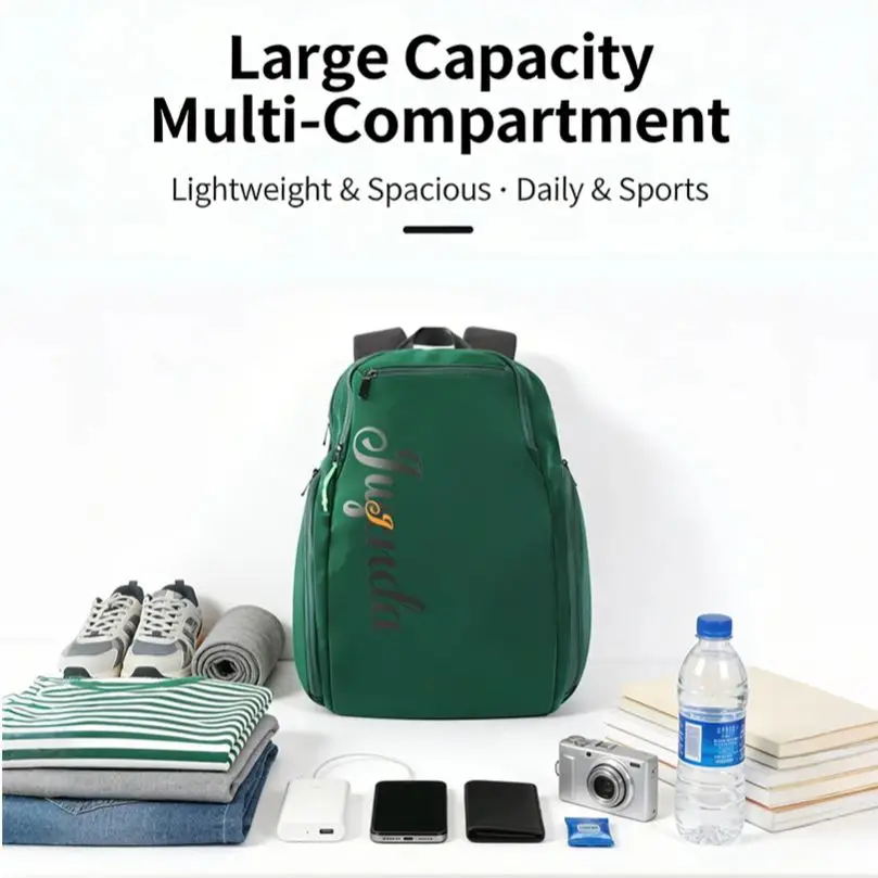 Tennis Badminton Racket Bag Waterproof Sports Backpack with Separate Shoe Compartment Wet and Dry Separation Green