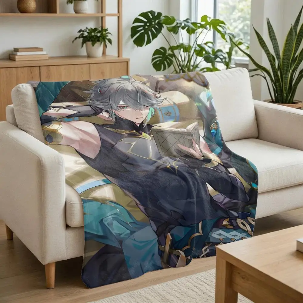 Game Alhaitham Genshin Impact Throw Flannel Throw Blanket Soft Lightweight Blanket for Sofa Couch Bed Office Naps Travel Home