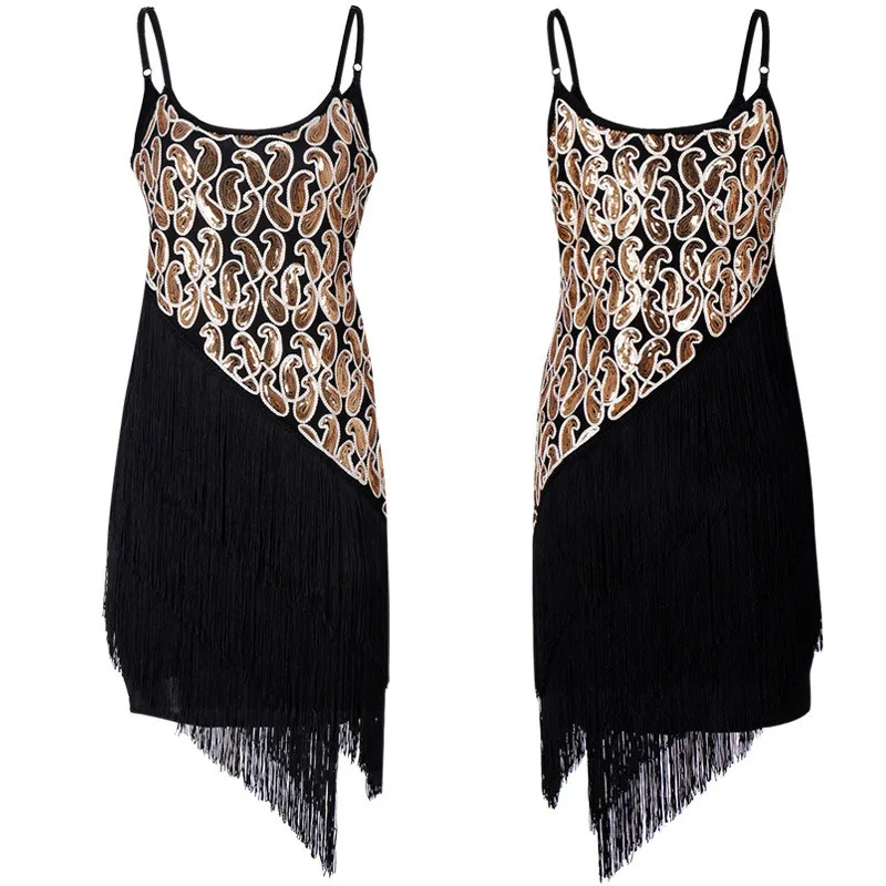 Adult Women Cosplay 1920s Flapper Dress Sequin Paisley Embroidery Irregular Fringe Theme Party Cocktail Sleeveless Costume