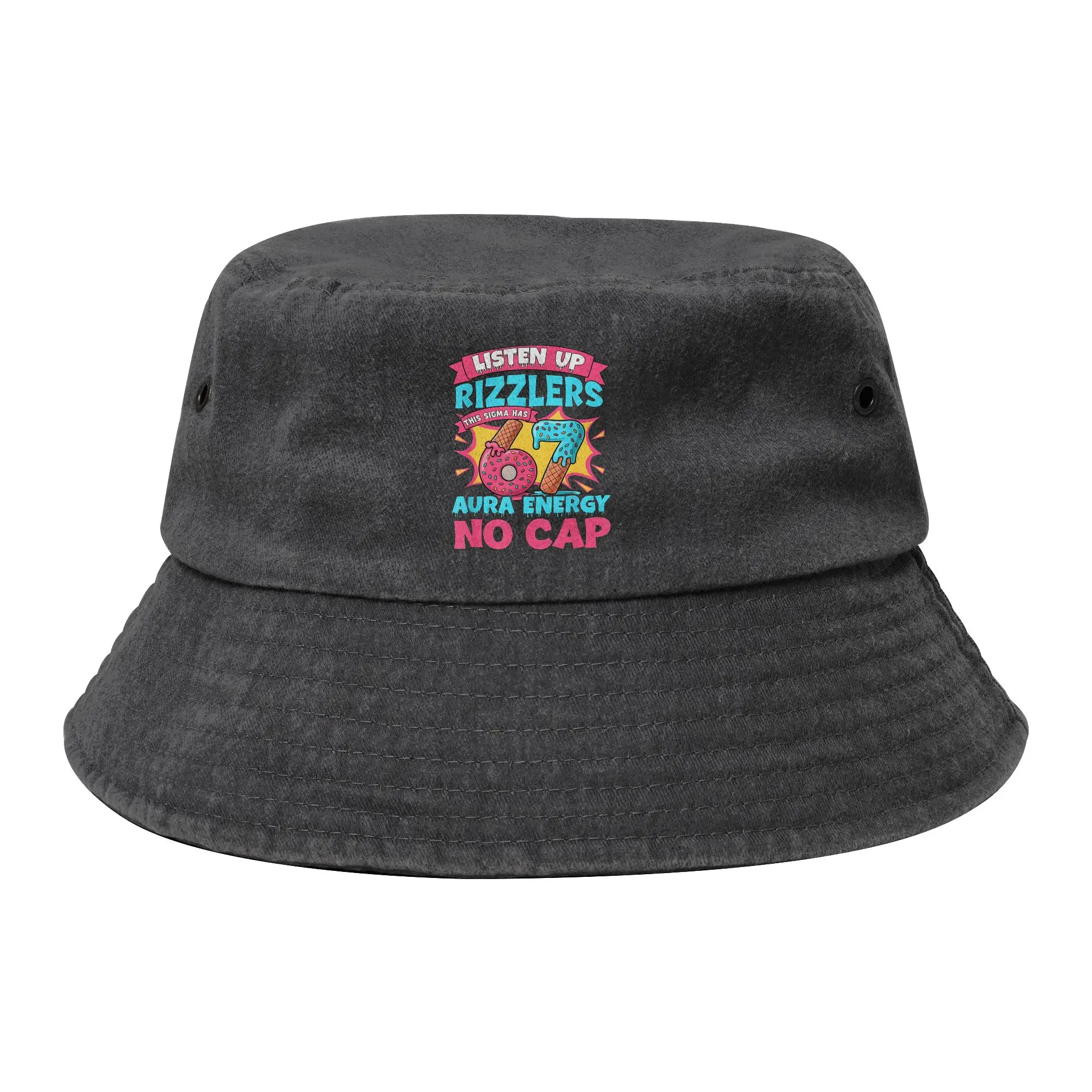 Listen Up Rizzlers This Sigma Ha 67 Aura Energy Gen Alpha Bucket Hat Men Women Camping  Distressed Cotton Fishing Cap Summer Bob
