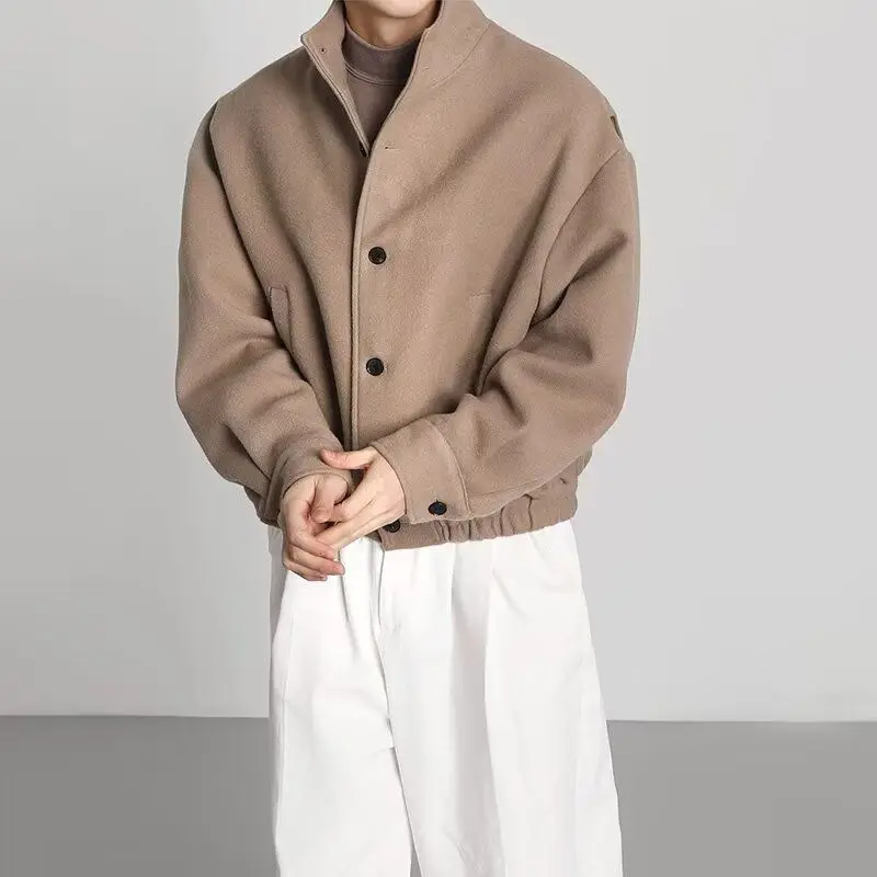 

Foufurieux High End Warm Short Woolen Jacket Men's Korean Version Loose and Thick Workwear Stand Collar Jacket Woolen Top