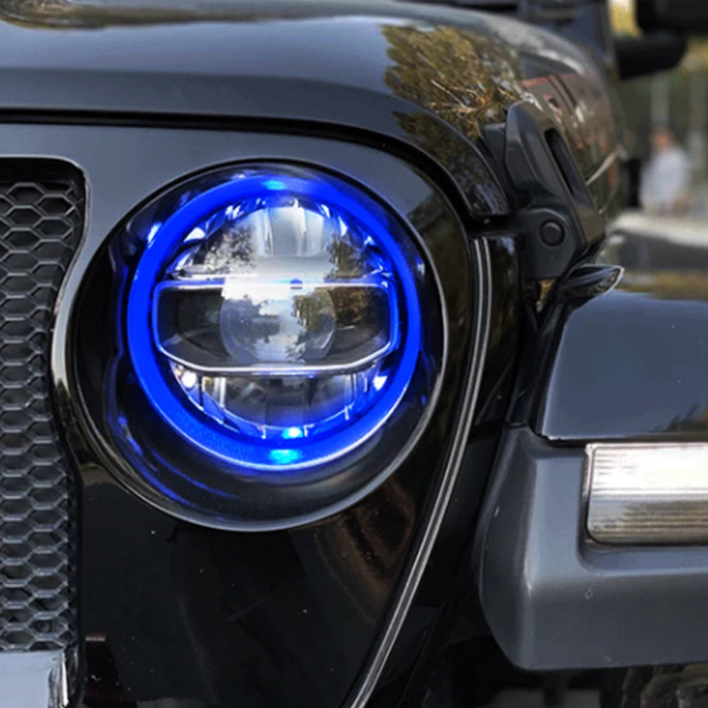 1 para czarnych reflektorów LED ze stopu aluminium z niebieskim do Jeep Wrangler JL 2018+ JL1117