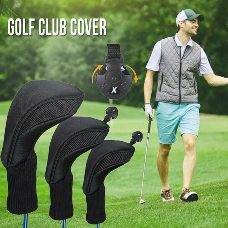 3pcs Golf Club Head Covers Woods Driver Long Interchangeable 1 3 5 7 Driver Fairway Hybrid Golf Putter Cover Headcovers