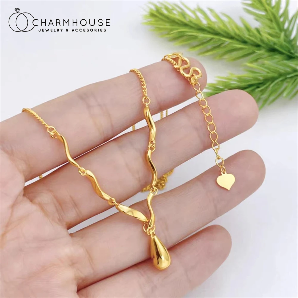 Gold Color Waterdrop Pendant Necklaces for Women Waterwave Chain Choker Collar Femme Trendy Jewelry Accessories Wholesale Gifts