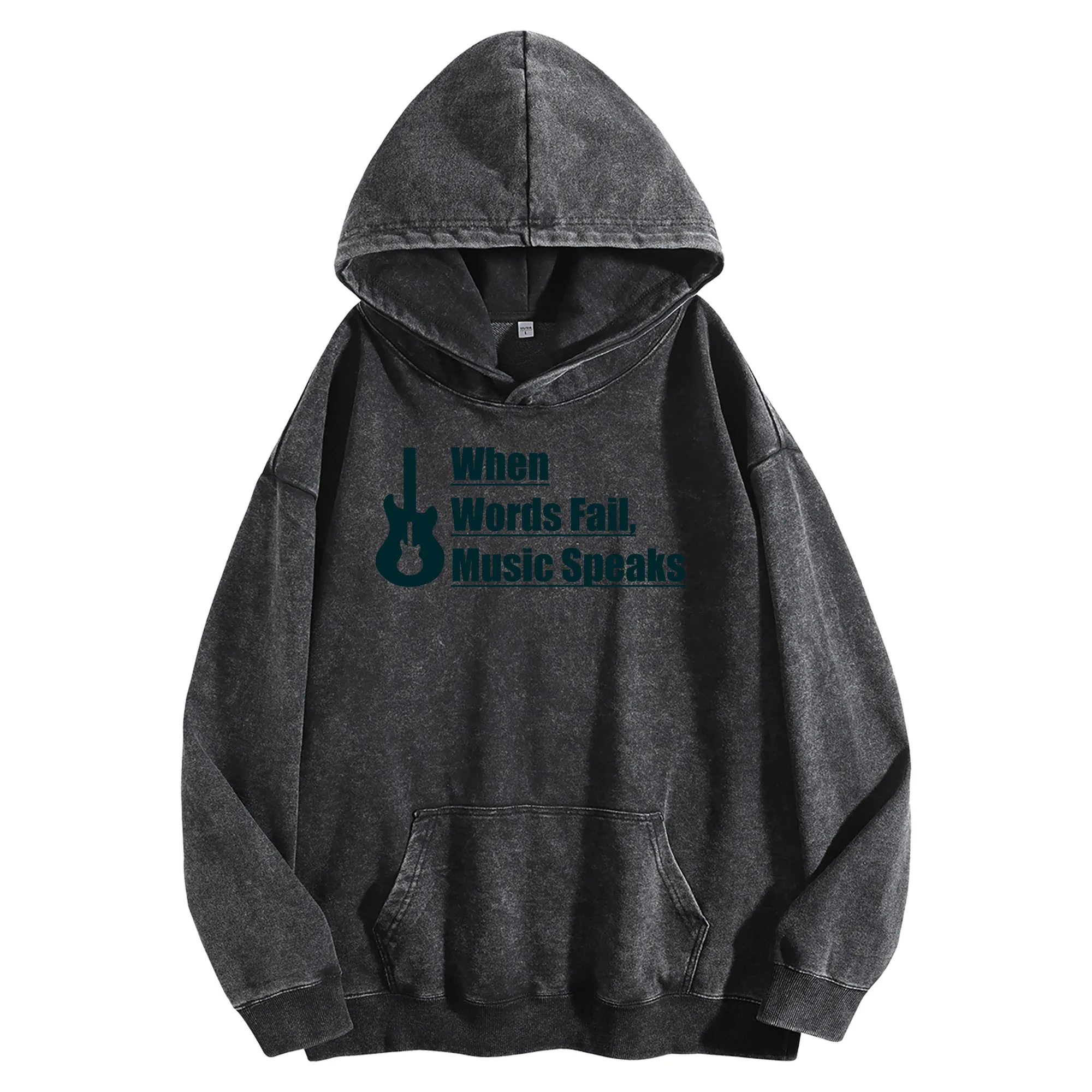 

MUSIC SPEAKS графический принт 400 г винтажная стираная толстовка унисекс негабаритный уличный пуловер осень/зима коллекция