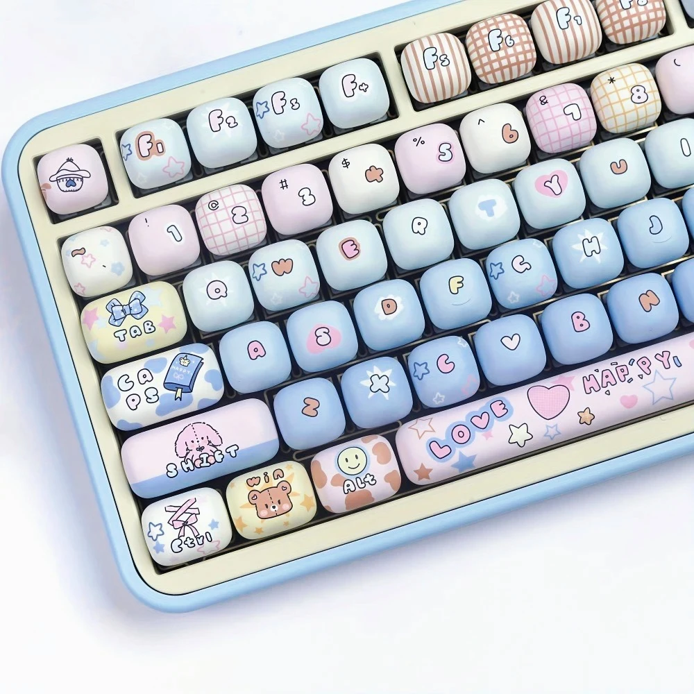 GEFENSI MOG Cute Round Key Cap Set PBT 137 Key Steamed Bun 7U Space Bar For MX Switch HI75 HI8 68 F99 104 64 Wooting Mechanical