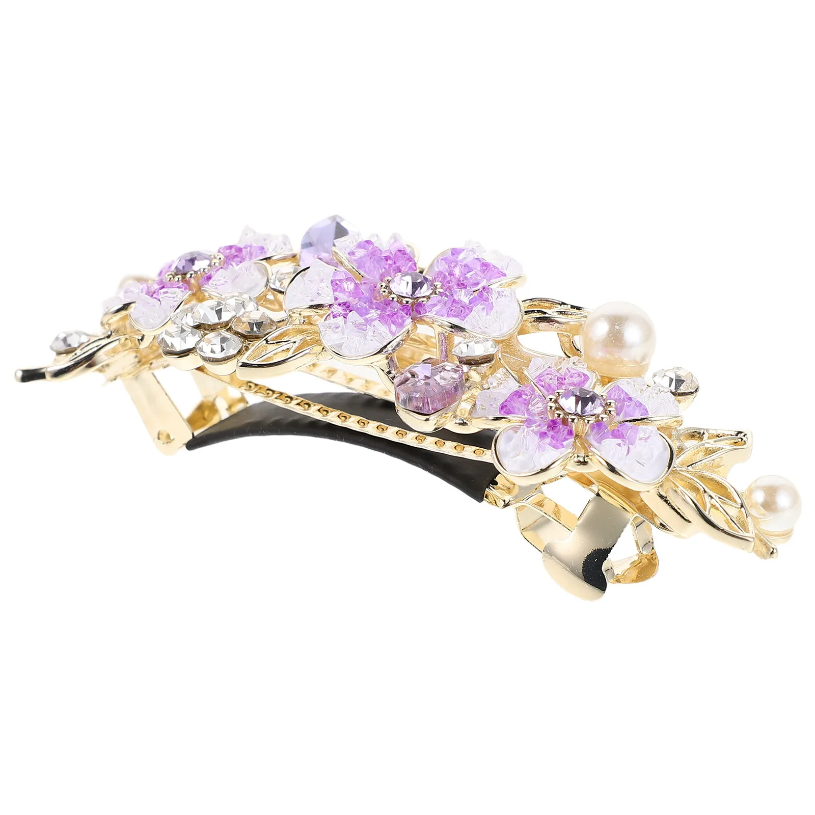 

Purple Flower Rhinestone Hairpin Alloy Bun Claw Clip French Style Secure Updo Hair Clip Accessories Bridal Wedding Party Hair