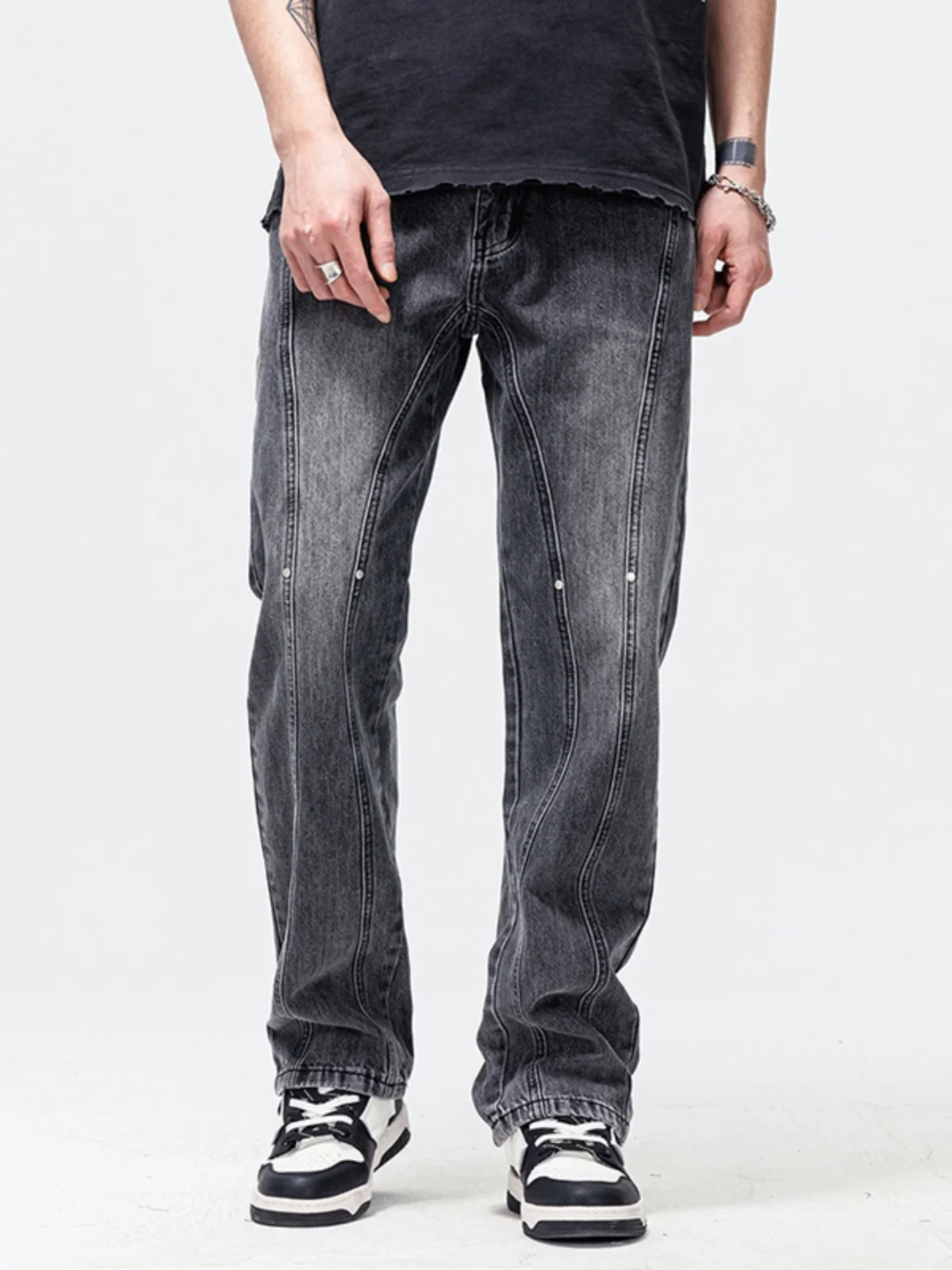 

Retro Waed American Sle Men's Workwear Jeans Loose Straight Leg Micro Flared Casual Streetwear Spring Autumn Faion