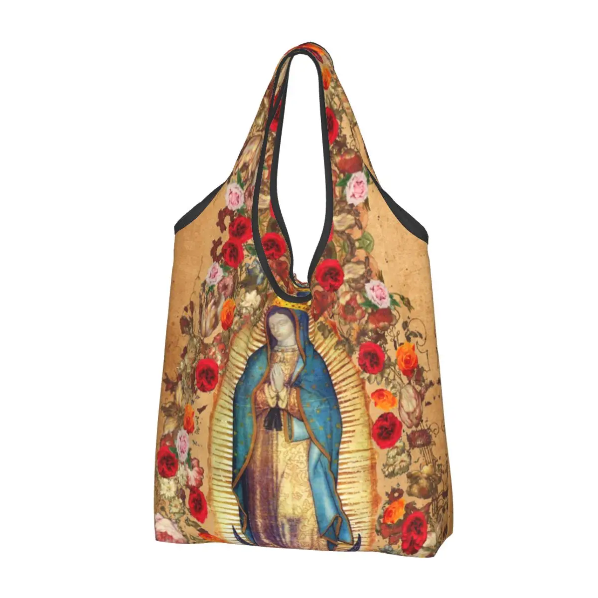 Custom Printing Our Lady Of Guadalupe Virgin Mary Tote Shopping Bags Portable Shopper Shoulder Catholic Mexico Poster Handbag