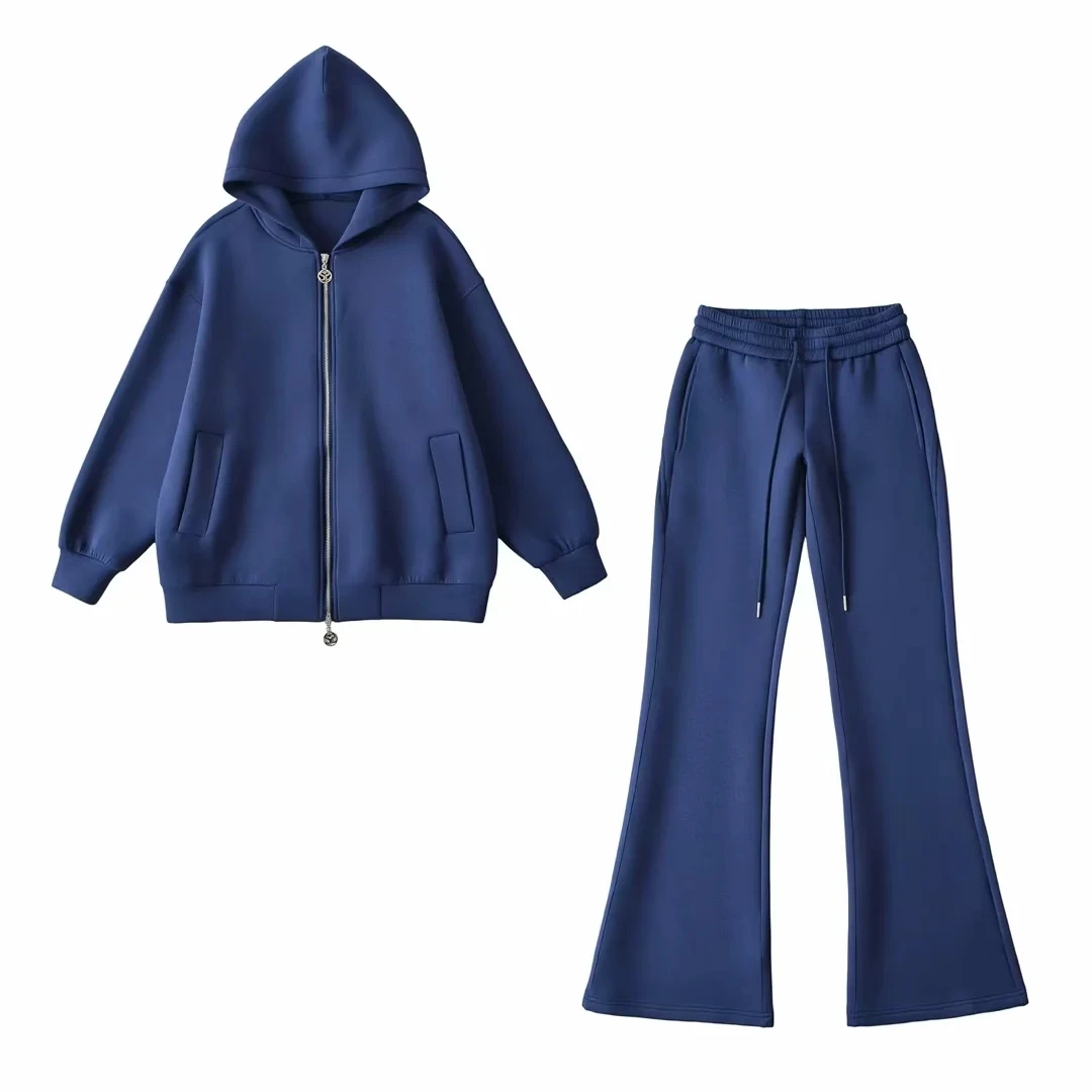 Felpa con cappuccio ampia da donna con doppia cerniera a vita bassa Bell Bot Space Cotton Comodo pullover pigro Sle Long Sve Crew Ne