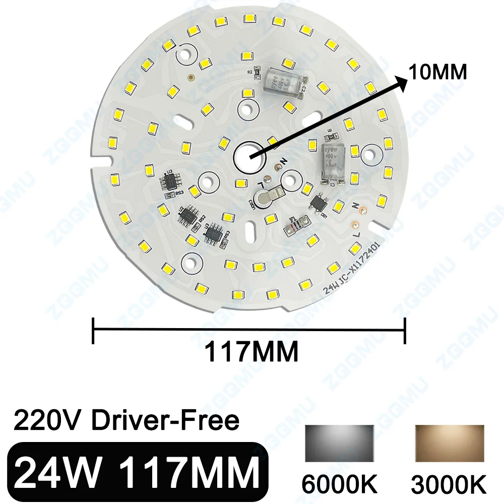 10PCS DOB AC220V LED 5W 9W 12W 18W 24W SMD2835 PCB Board Downlight White 6000K Warm Color 3000K Driver-Free Suitable Light bulb