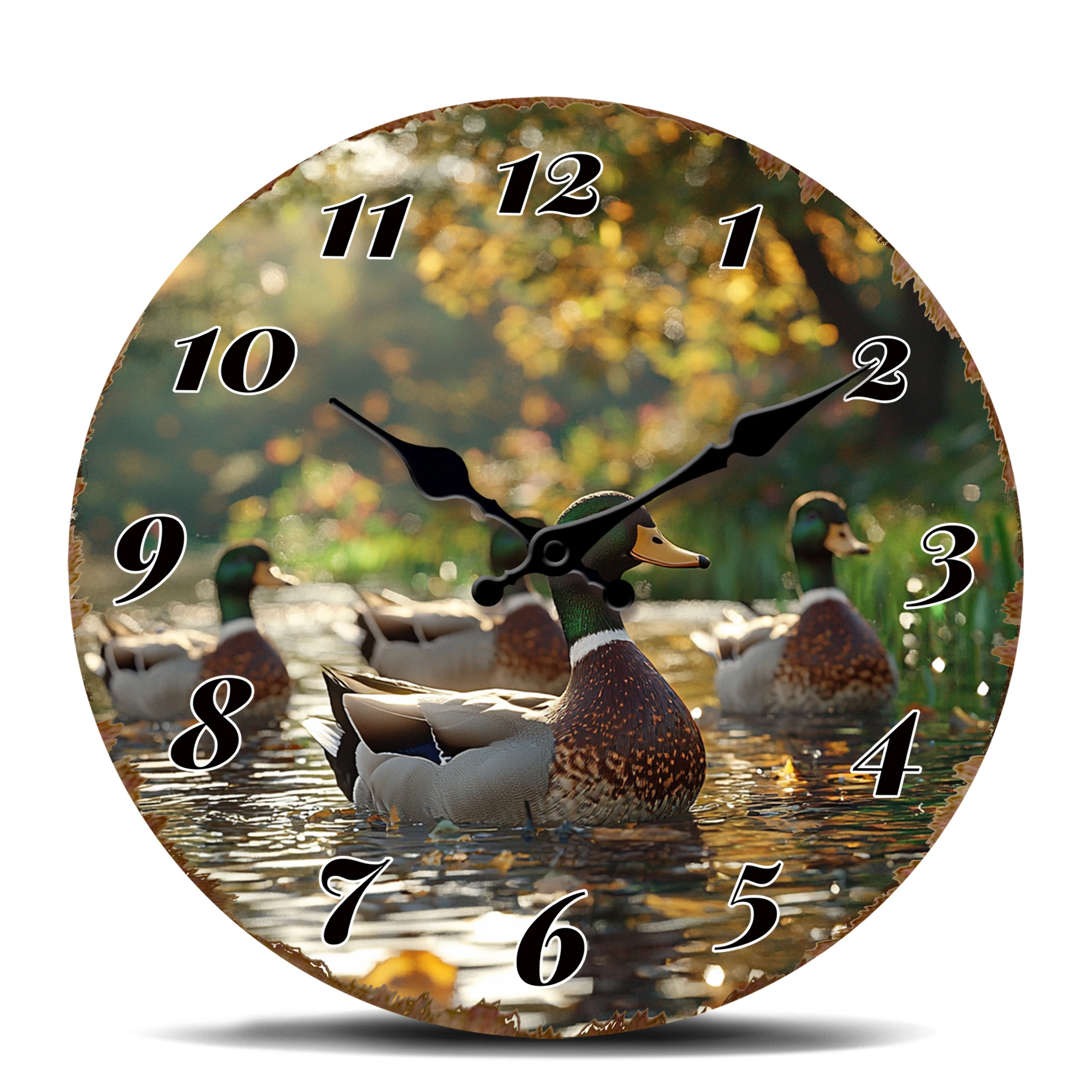Ducks in Pond Scenery Decorative Round Wall Clock, Nature-Inspired Home Decor, Silent Non-Ticking Quartz Clock with Beautiful La