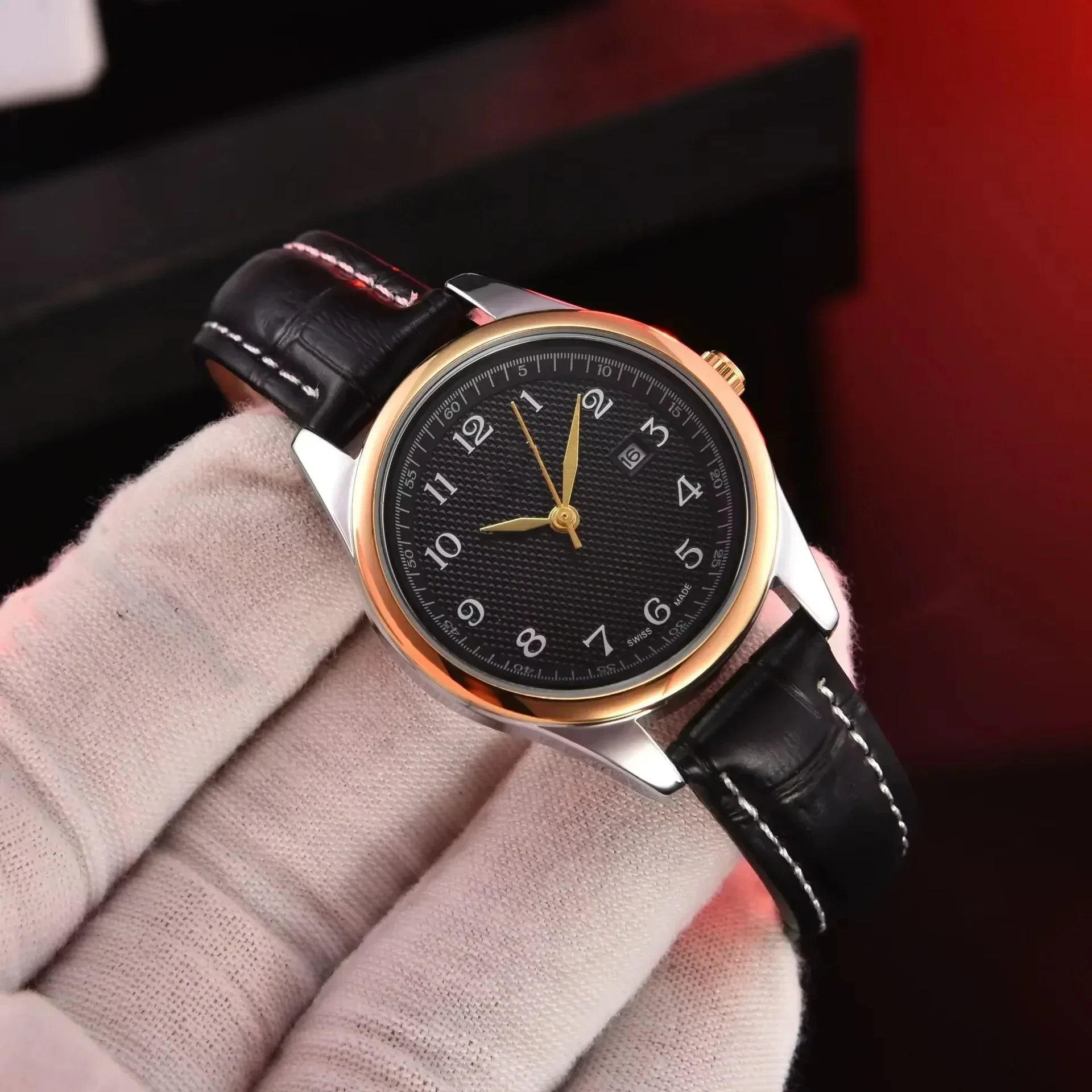 ساعة رجالية فاخرة مستديرة مقاومة للماء على الطراز العسكري المضيء ساعة رجالية بحزام جلد طبيعي كوارتز #2