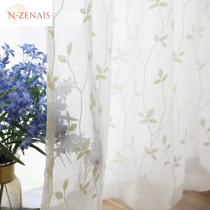 

Custom Size！！ Embroidered Pure Color Branches and Leaves Simple Modern American Pastoral Curtains for Living Room Bedroom Dining