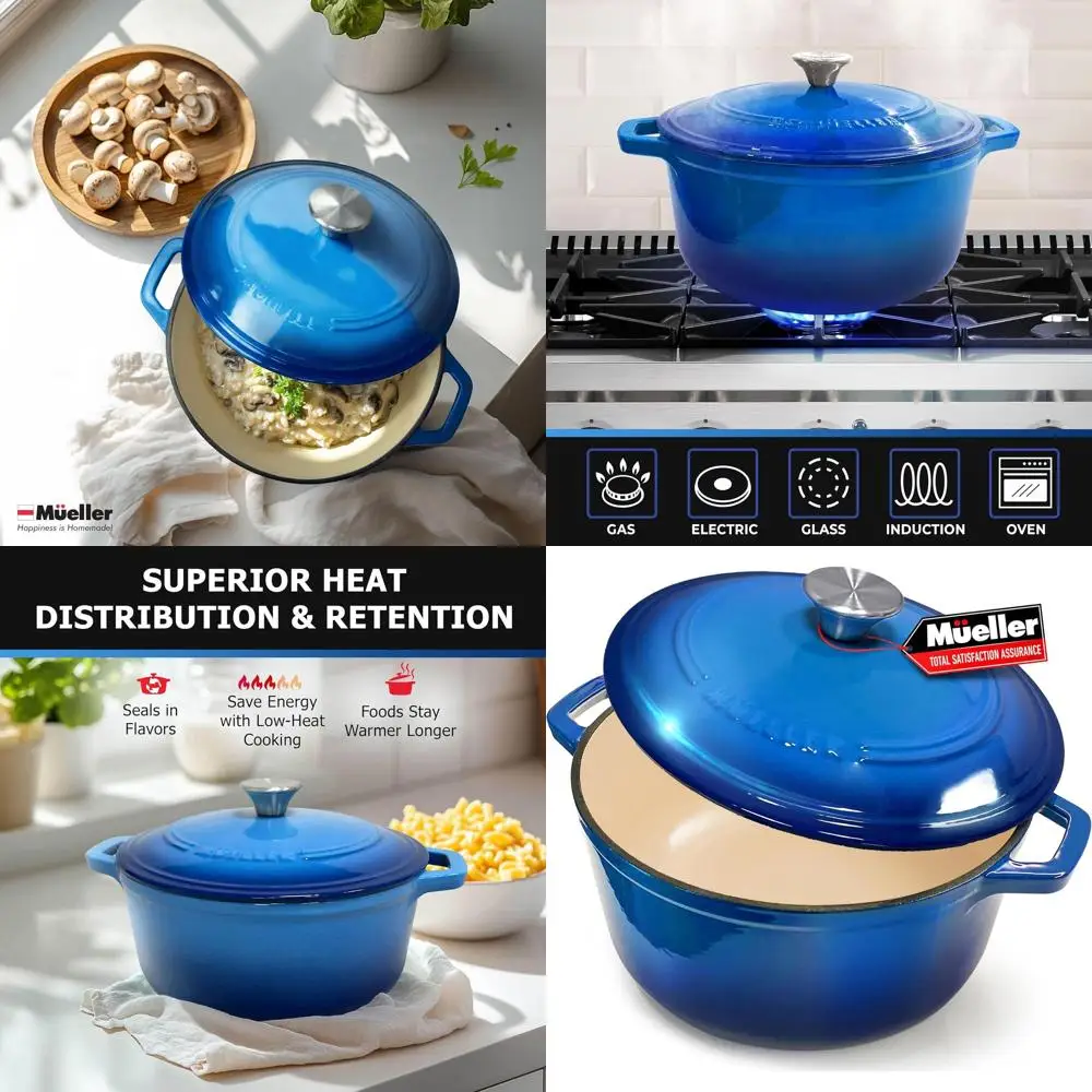 

Aqua Blue 4.5-Qt Enamel Cast Iron Dutch Oven, Sturdy Casserole & Braiser with Lid, Oven-Safe to 500°F, Suitable for All Cooktops