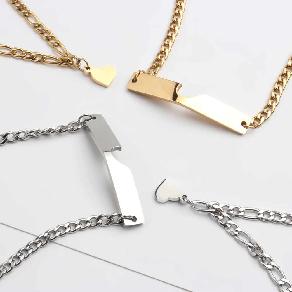 

Heart Charm Chain Couple Paired Stainless Steel Bracelet Women Men Steel Gold Color Gift Jewelry Wholesale Supply