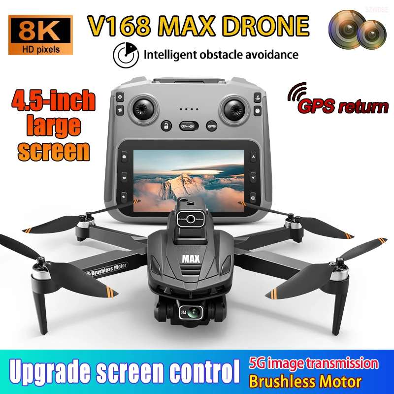 

2025 New V168 Max GPS Drone 5G WIFI FPV Wide Angle HD 8K Dual Camera Height Hold RC Fold Quadcopter Drone Helicopter Toys Gift