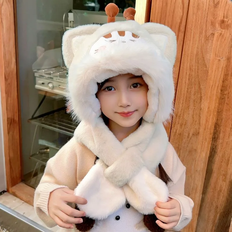 

Kawaii Kuromi My Melody Pochacco Cinnamoroll Sanrio Cute Furry Hats Children Students Comfortable Warm Scarf Gift for Girls