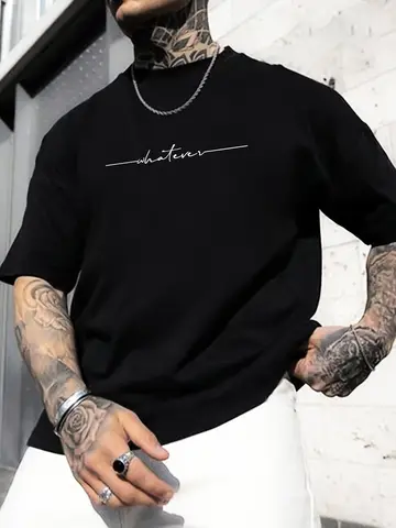 여름 남성 100% 코튼 캐주얼 루즈 대형 문자 패턴 프린트 편안한 스포츠 라운드 넥 반소매 티셔츠 탑