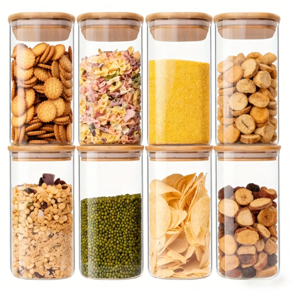 Glass Storage Containers Airtight Food Storage Set Kitchen Organizer Pantry Organization Bamboo Lid Storage Jar Set Dry Food