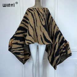 WINYI winter Zebra print dress black fashion cape Holiday dress Elegant party winter ponchos for women loose cloak