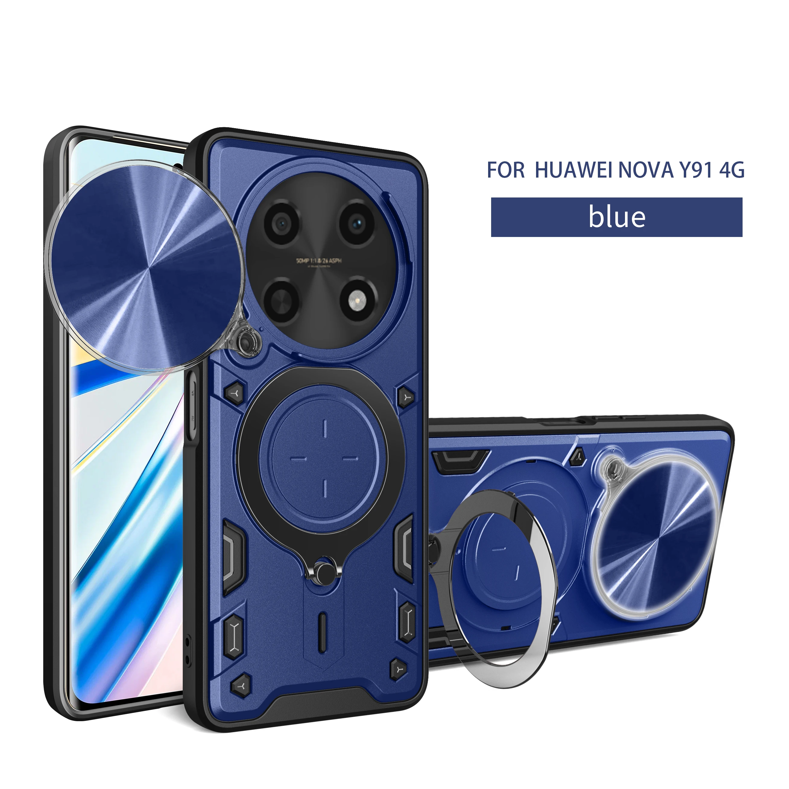 Funda Protectora Rígida de Plástico con Anillo Magnético para Huawei Nova 12i 13i 14i Y91 Enjoy 60X 4G